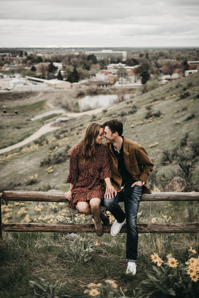 overlooking the treasure valley at the military reserve for an engagement session