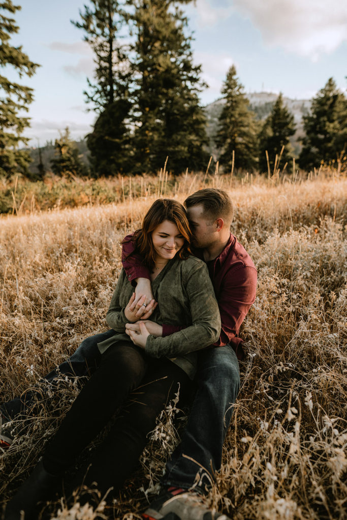 couple holding each other during their Bogus Basin couple session