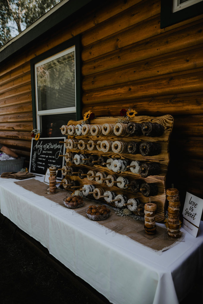Picture of dessert table with donut wall