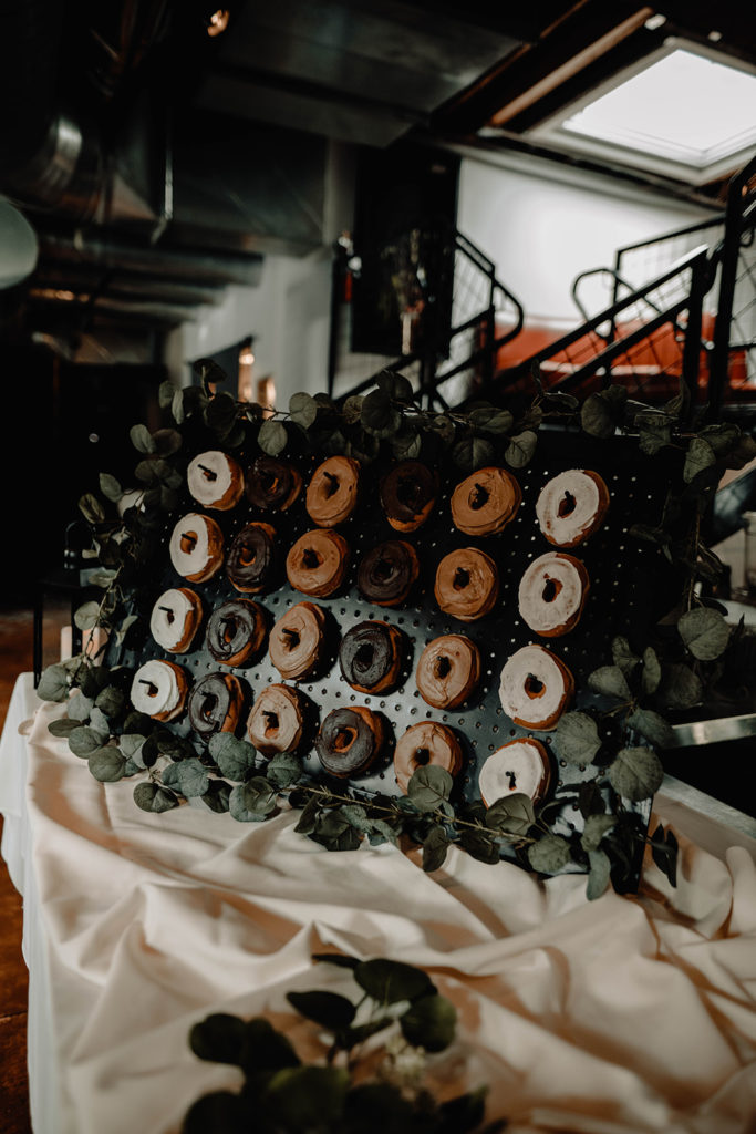 Detail photo of the donut wall that was set up with pastry perfection donuts in Bardenay