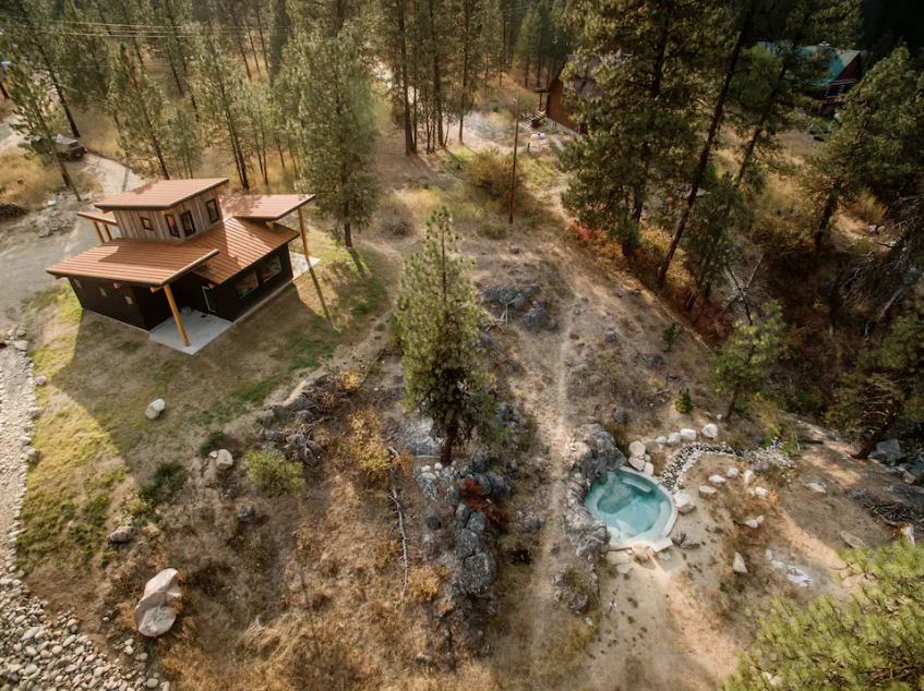 Airbnb wedding venue in Garden Valley, Idaho. Photo of the cliffside and hot spring