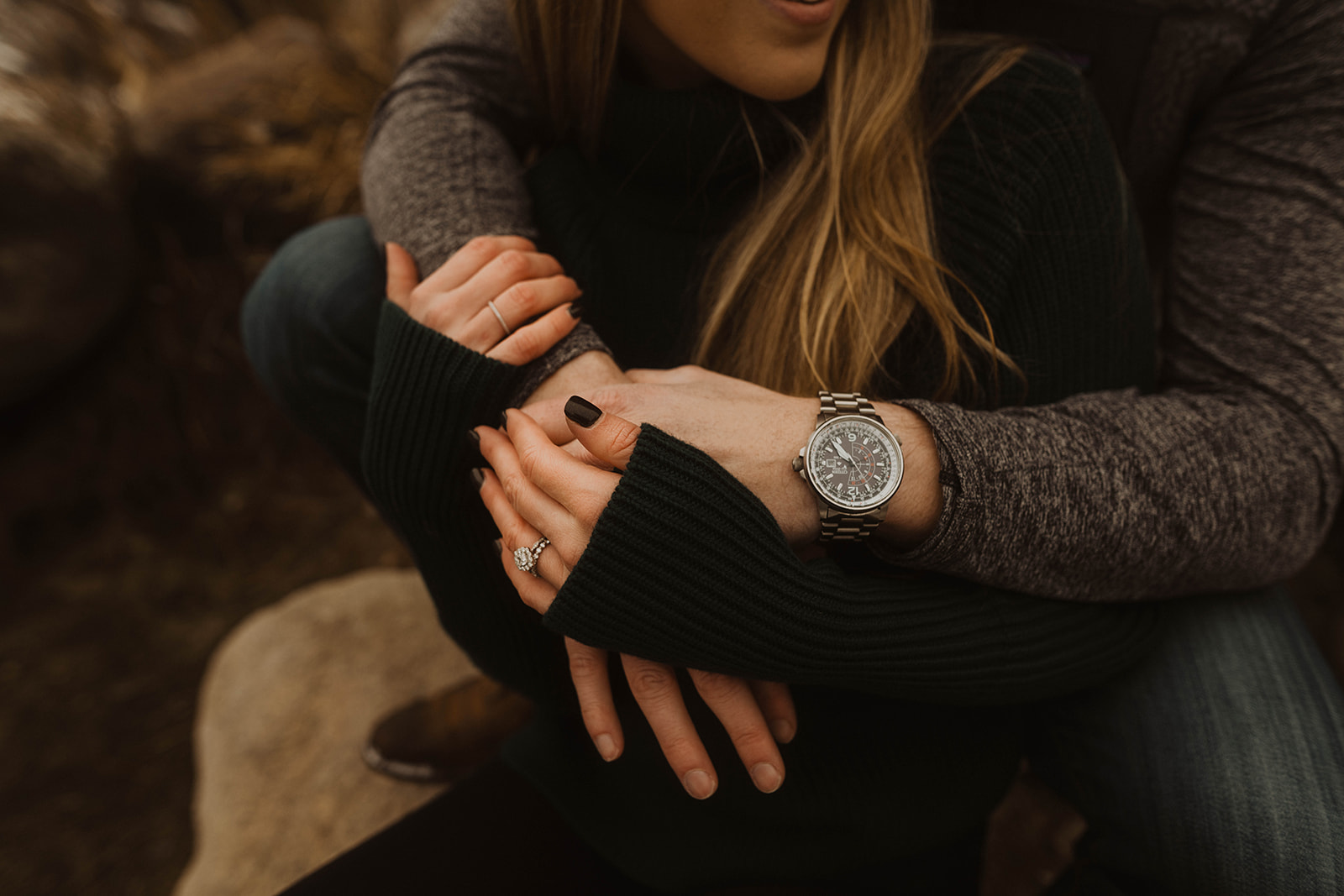 detail shots of watch and wedding rings during the payette river couple session