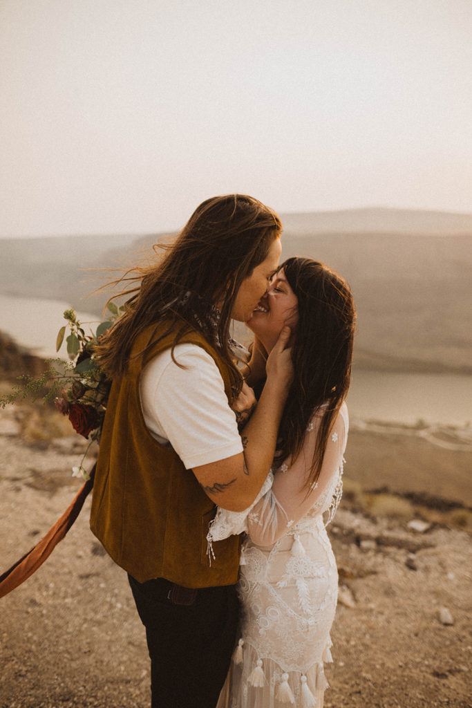idaho elopement photographer lgbtq brides kissing
